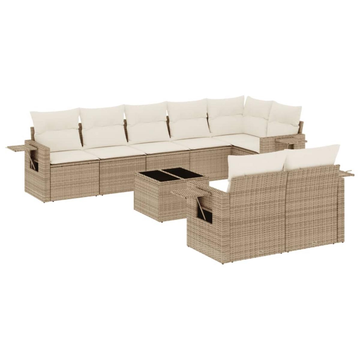 Set de sofás de jardín 9 pzas con cojines ratán sintético beige