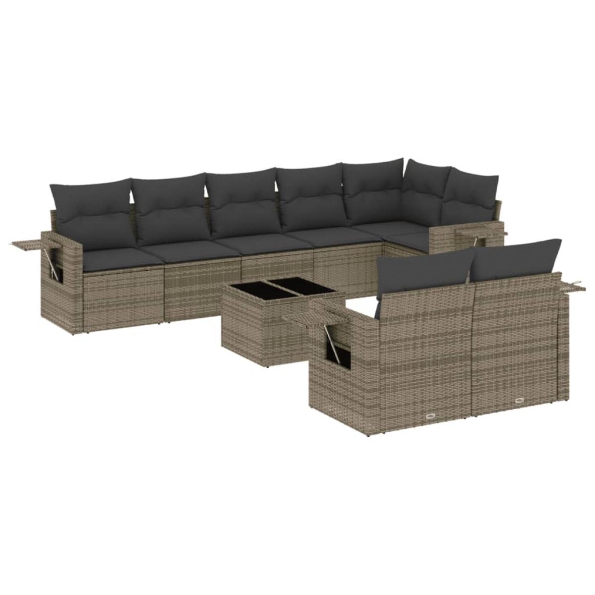 Set de muebles de jardín 9 pzas y cojines ratán sintético gris