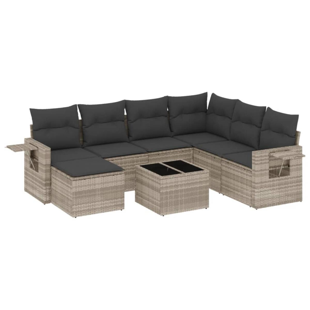 Set de sofás de jardín 8 pzas y cojines ratán sintético gris