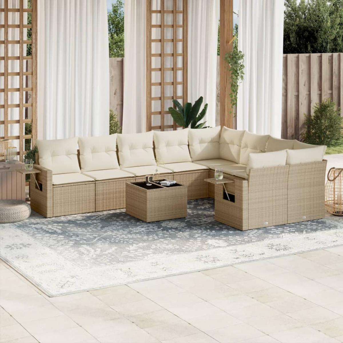 Juego de sofás jardín con cojines beige 10 pzas ratán sintético