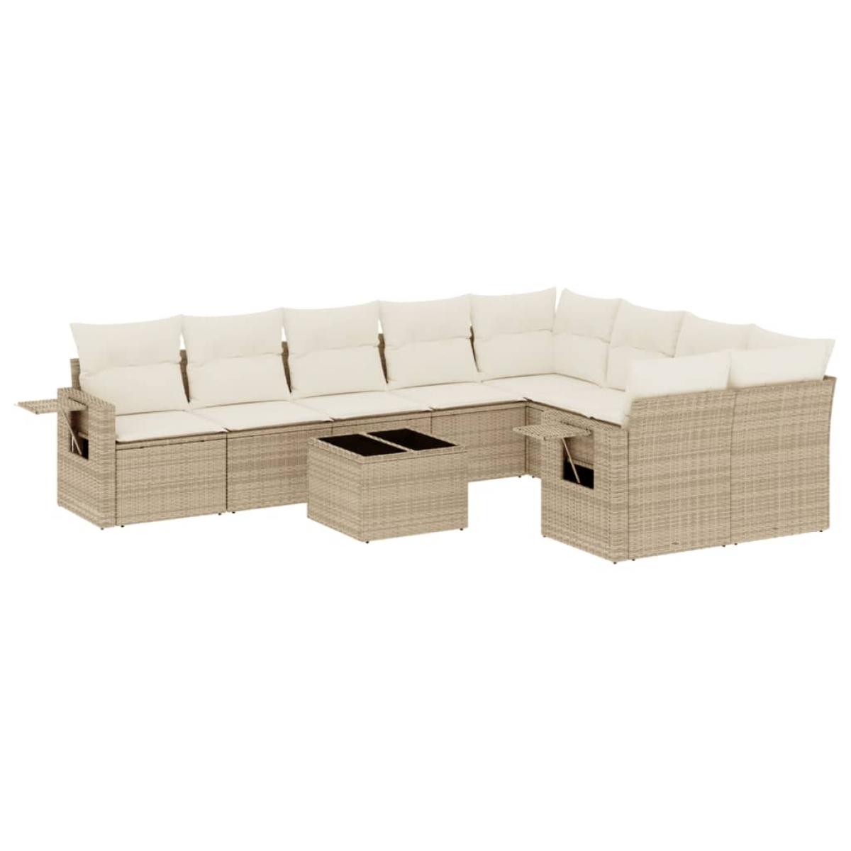 Juego de sofás jardín con cojines beige 10 pzas ratán sintético