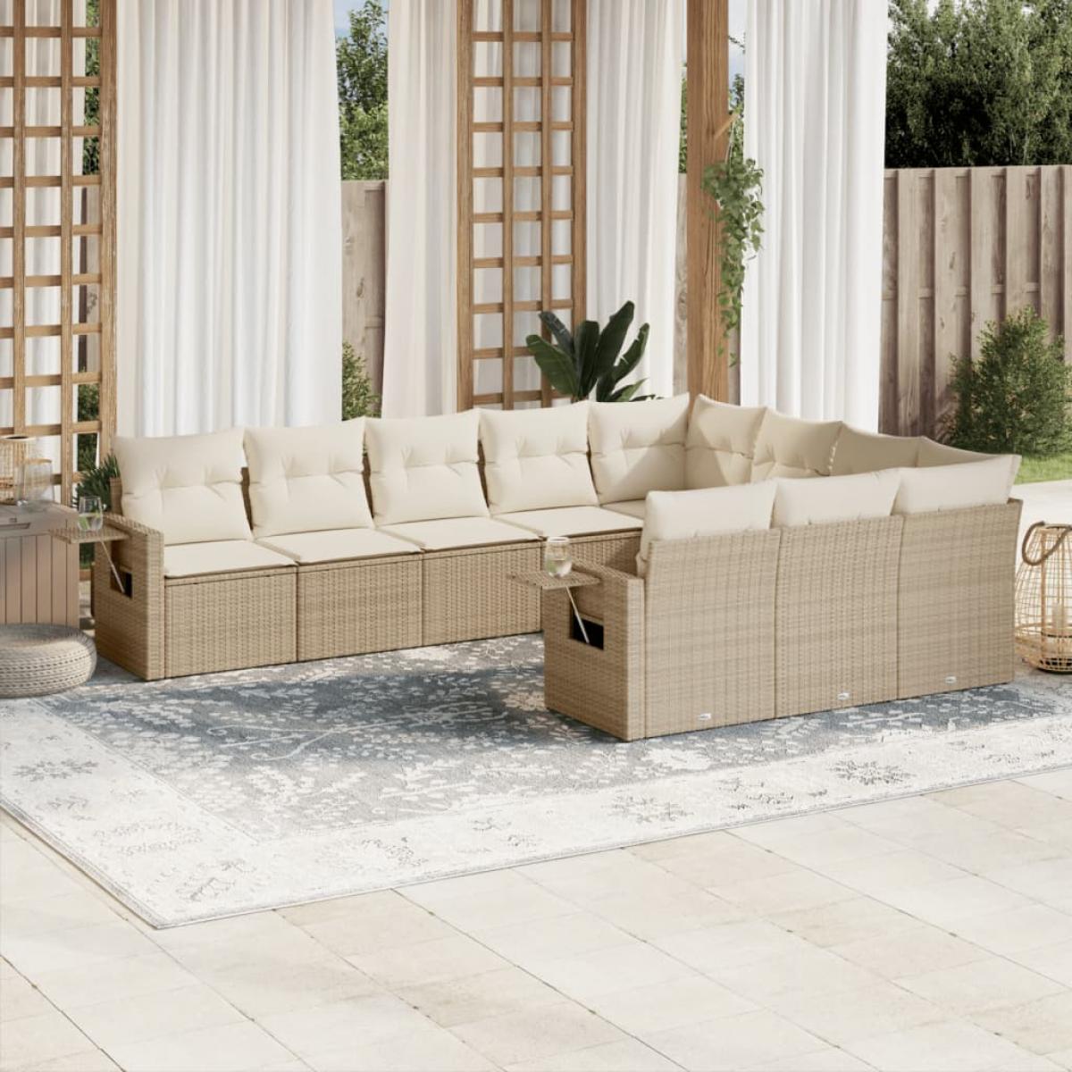 Juego de sofás jardín con cojines beige 10 pzas ratán sintético