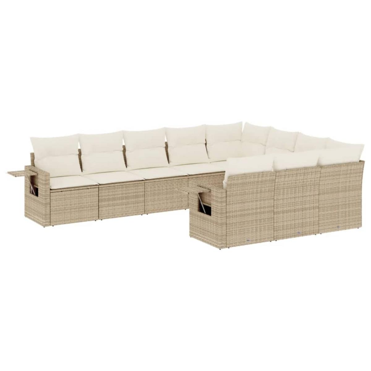 Juego de sofás jardín con cojines beige 10 pzas ratán sintético