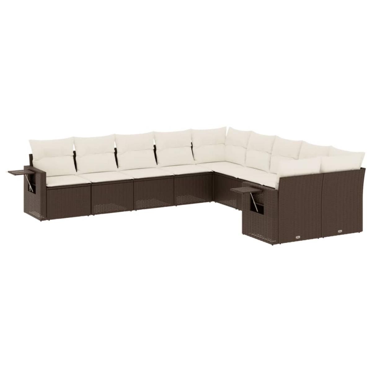 Set de sofás de jardín 10 pzas y cojines ratán sintético marrón