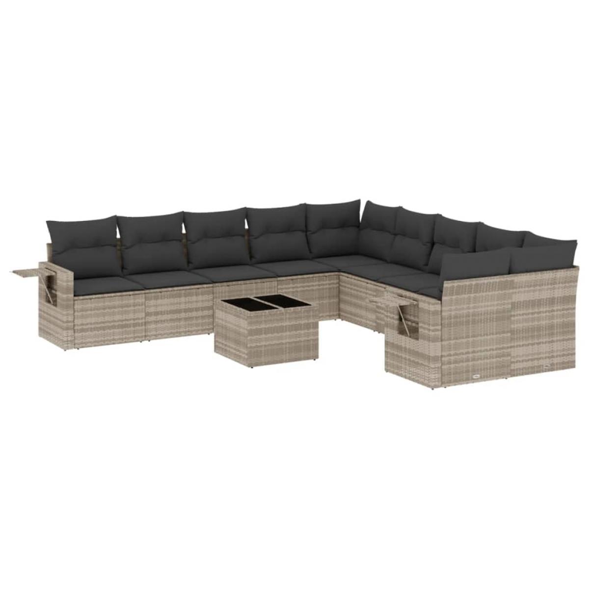 Set de sofás de jardín 11 pzas y cojines ratán sintético gris