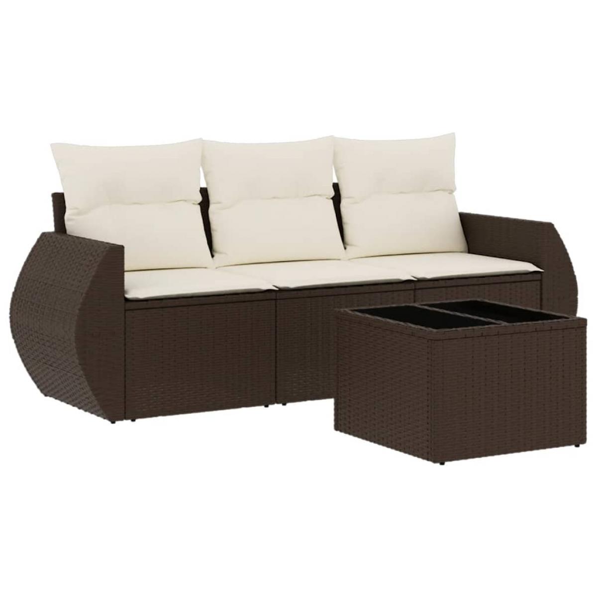 Set de sofás de jardín 4 pzas y cojines ratán sintético marrón