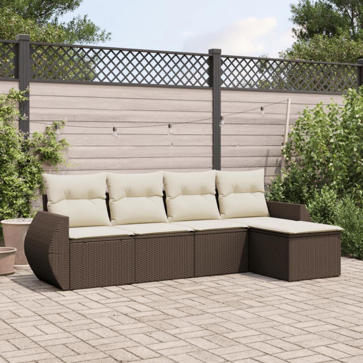 Set comedor de jardín 5 piezas y cojines ratán sintético marrón