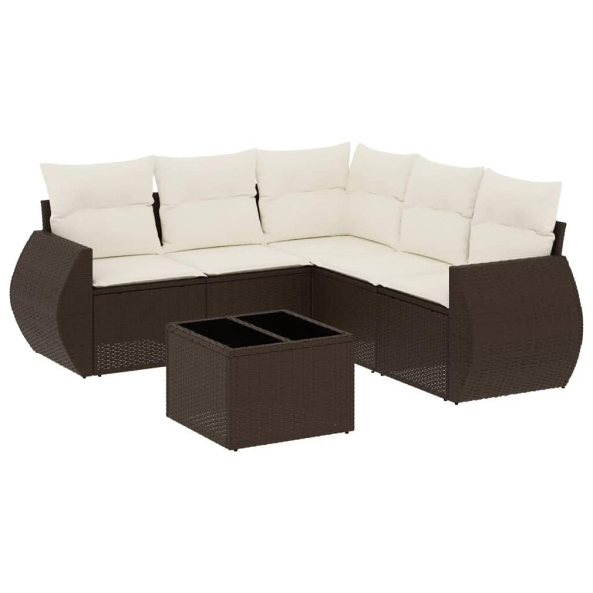Set sofás de jardín 6 piezas y cojines ratán sintético marrón