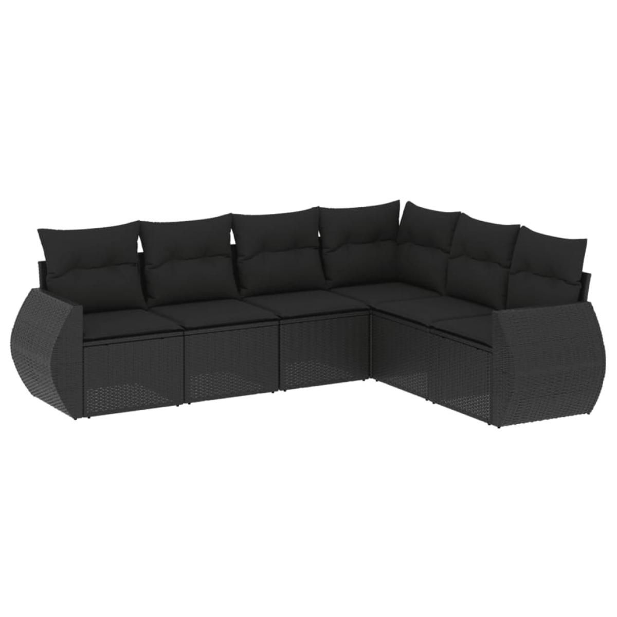 Set de sofás de jardín 6 piezas y cojines ratán sintético negro