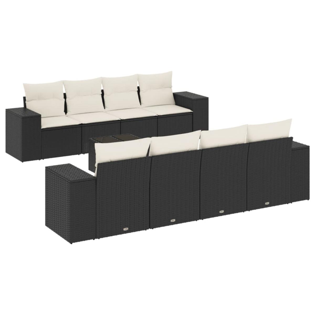 Set de sofás de jardín 8 piezas y cojines ratán sintético negro