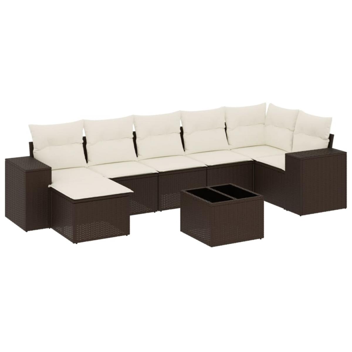 Set sofás de jardín 8 piezas y cojines ratán sintético marrón