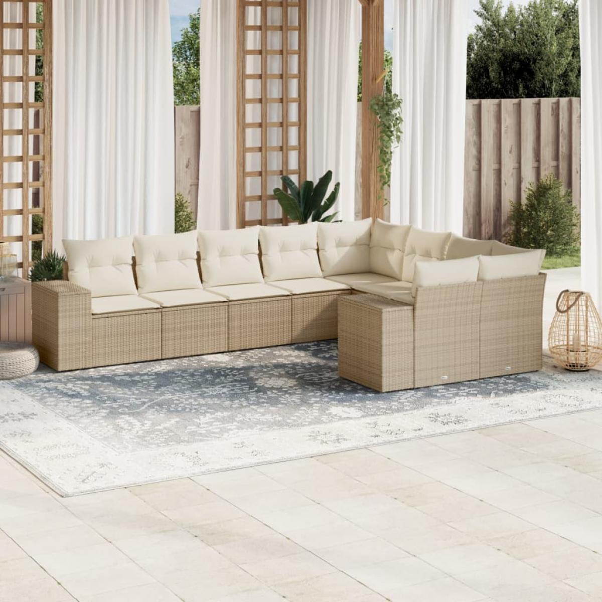 Set de sofás de jardín 9 pzas con cojines ratán sintético beige