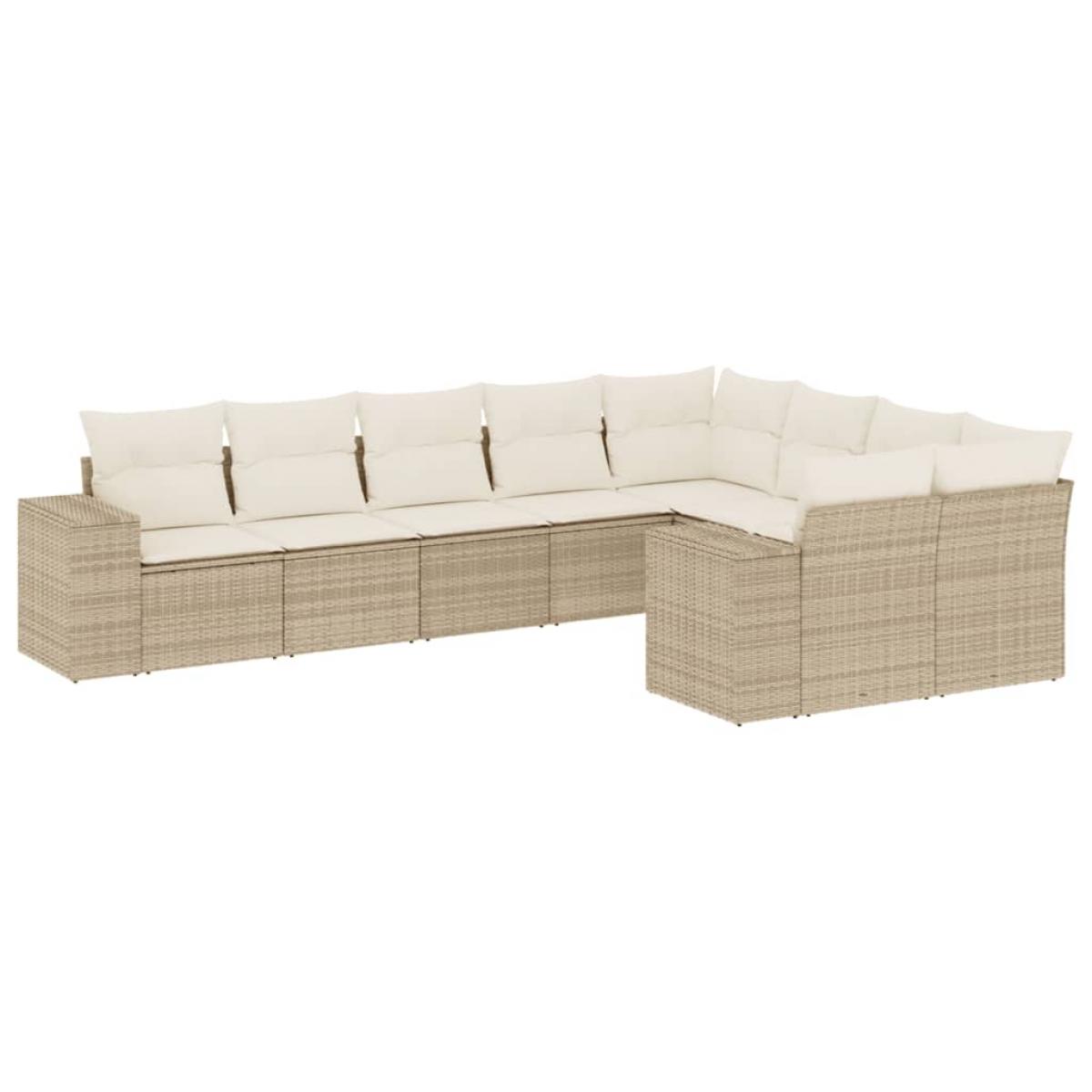Set de sofás de jardín 9 pzas con cojines ratán sintético beige