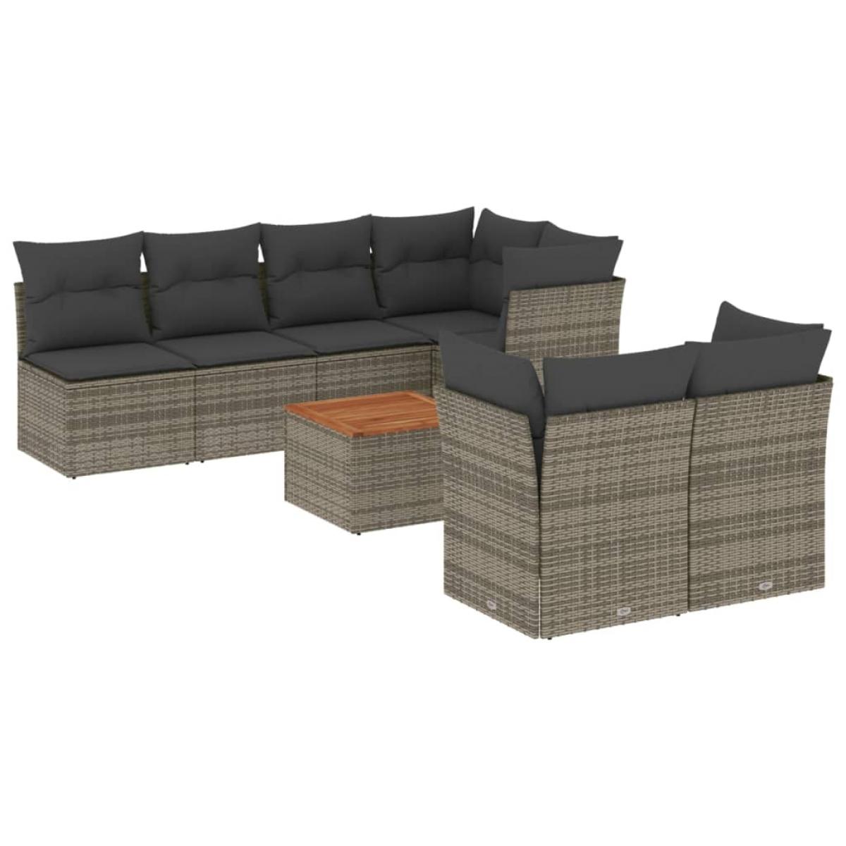Set de sofás de jardín y cojines 8 piezas ratán sintético gris