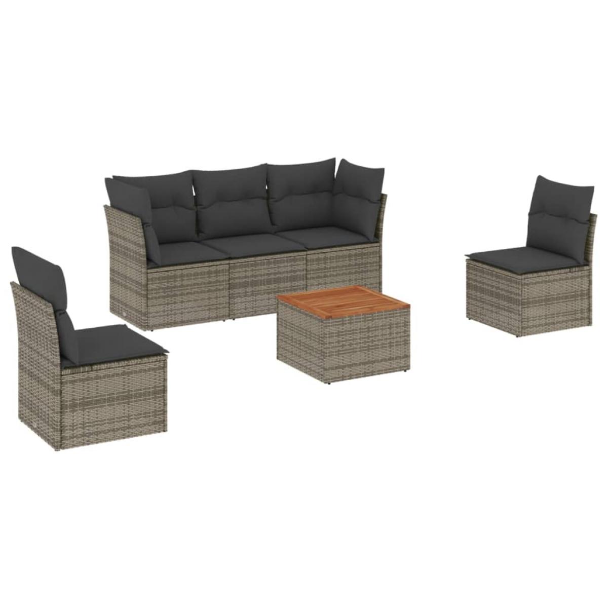 Set de muebles de jardín 6 pzas y cojines ratán sintético gris