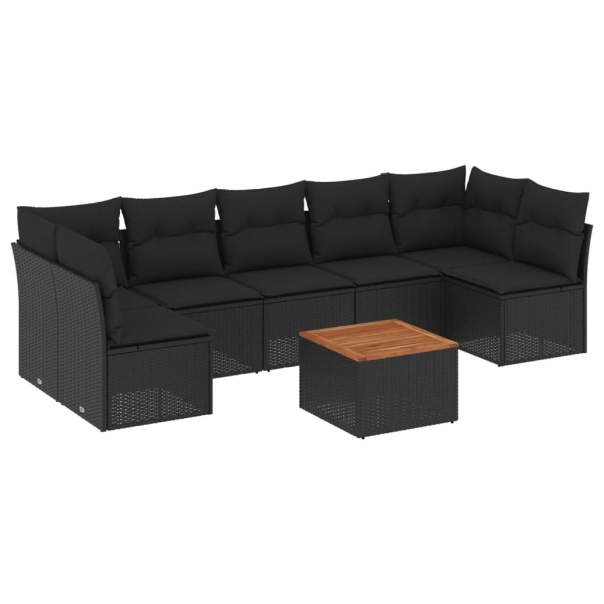 Set de sofás de jardín 8 piezas y cojines ratán sintético negro