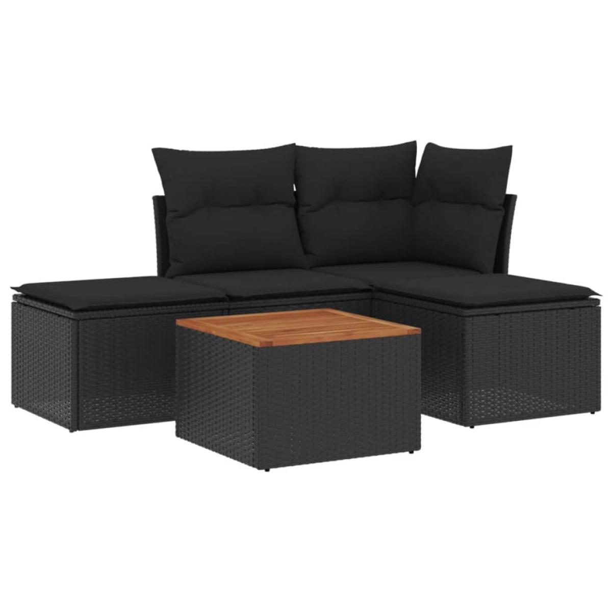 Set de muebles de jardín 5 pzas y cojines ratán sintético negro