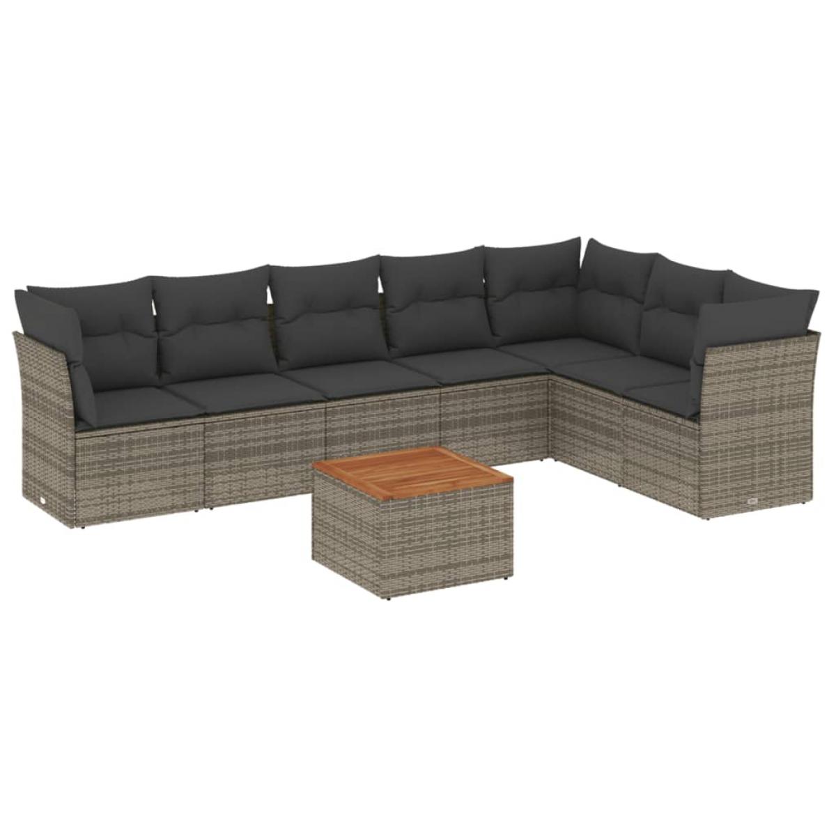 Set de sofás de jardín 8 pzas y cojines ratán sintético gris