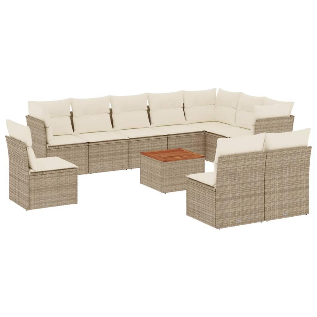 Set de sofás de jardín 11pzas con cojines ratán sintético beige
