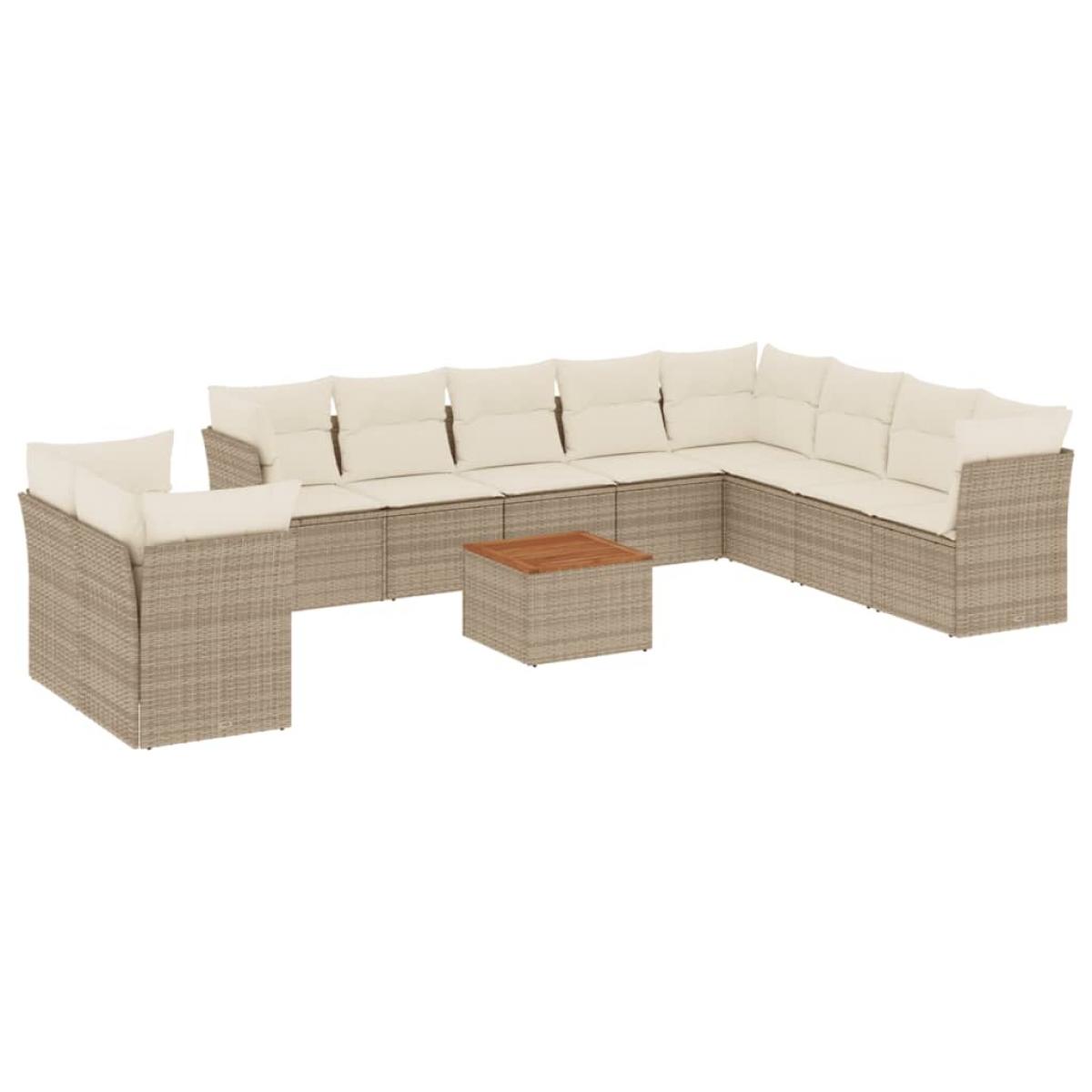 Set de sofás de jardín 11pzas con cojines ratán sintético beige