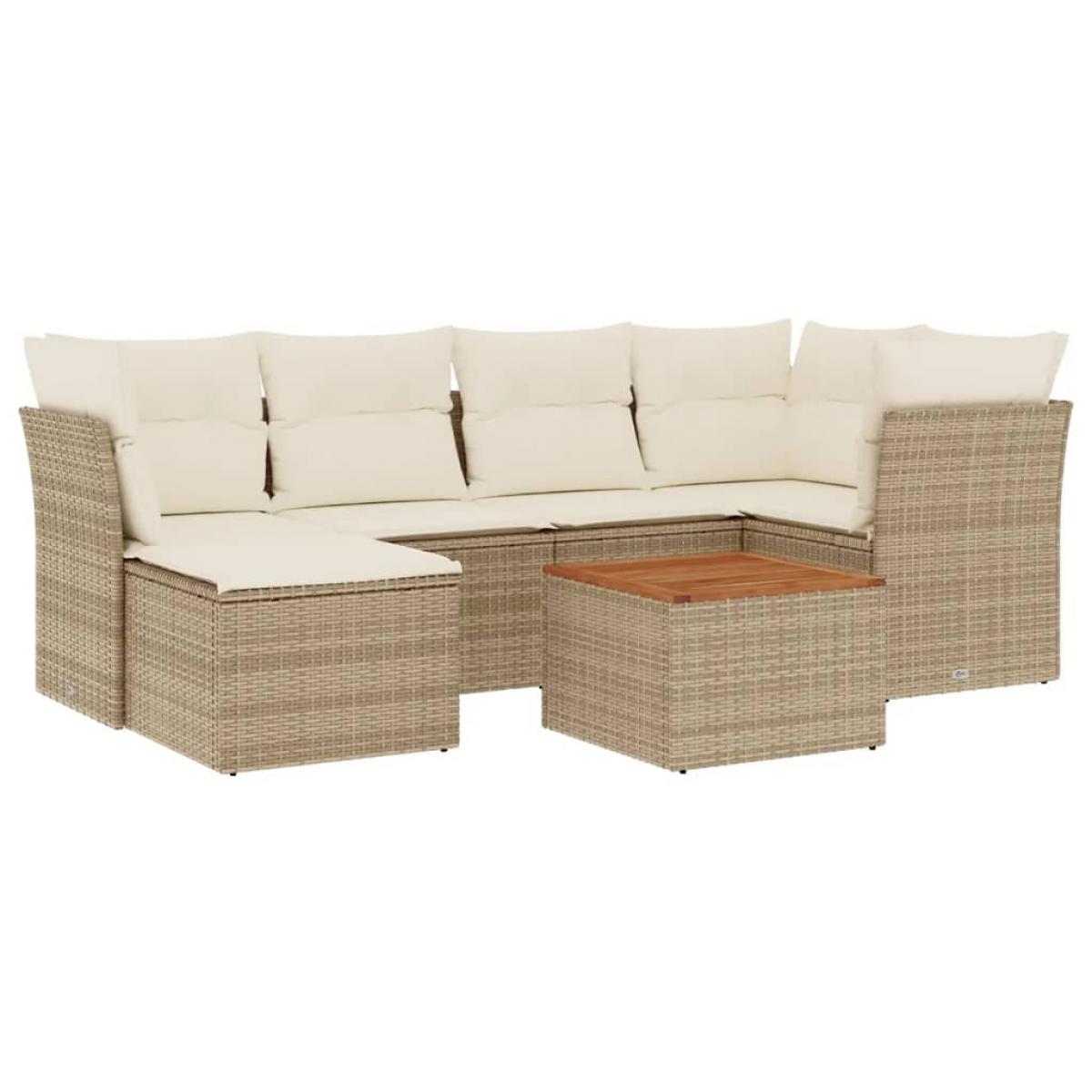 Set sofás de jardín 7 piezas y cojines ratán sintético beige