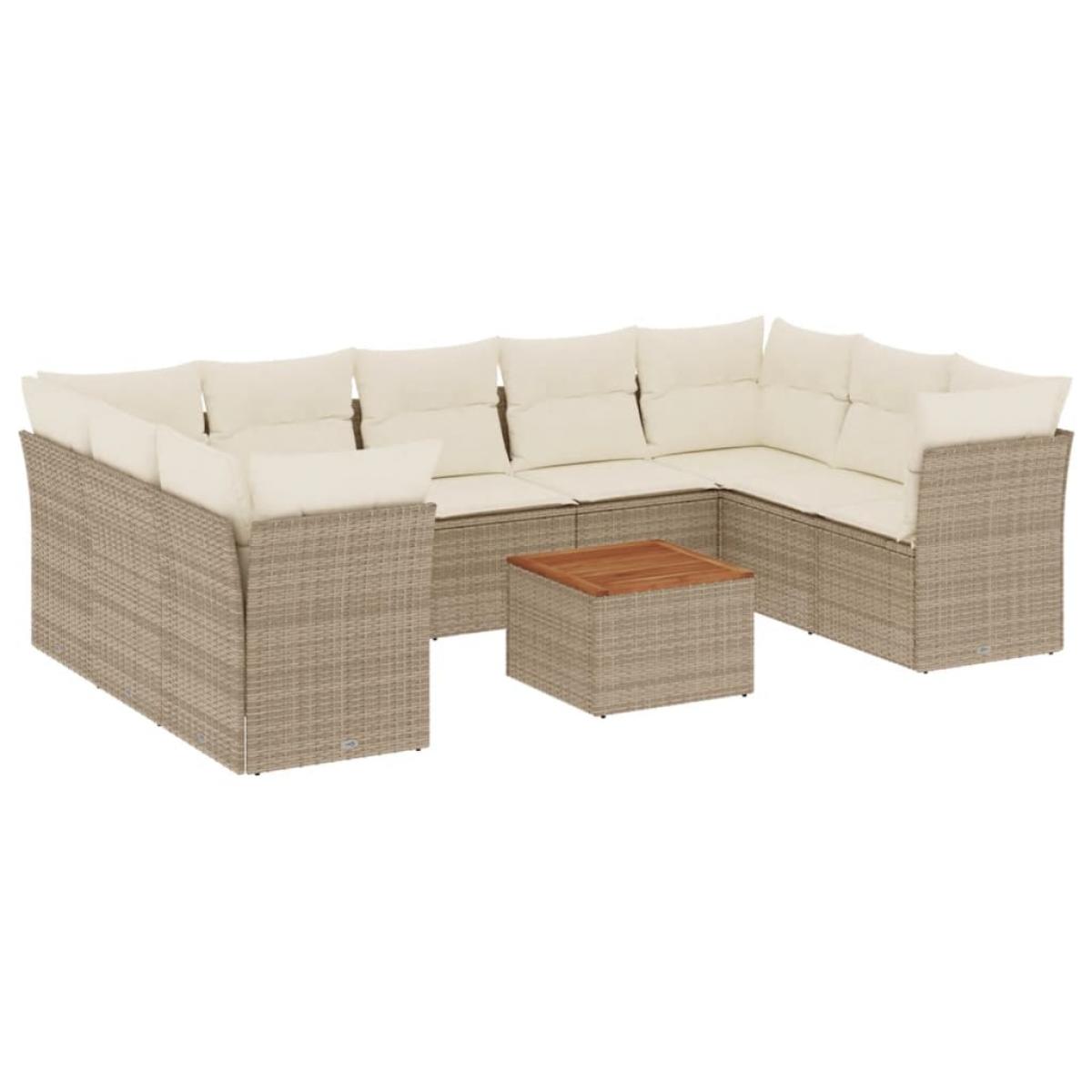 Juego de sofás jardín con cojines beige 10 pzas ratán sintético