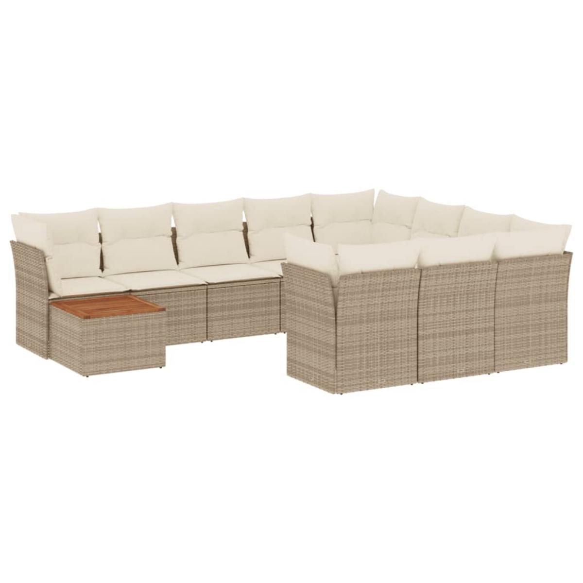 Set de sofás de jardín 11pzas con cojines ratán sintético beige