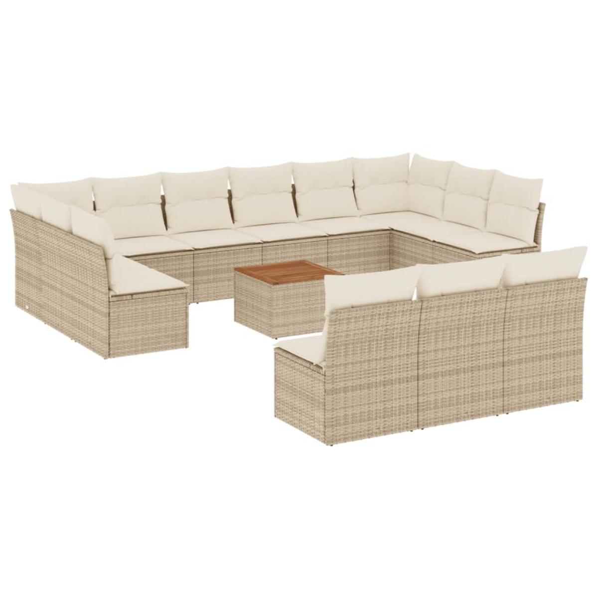 Set sofás de jardín 14 pzas con cojines ratán sintético beige