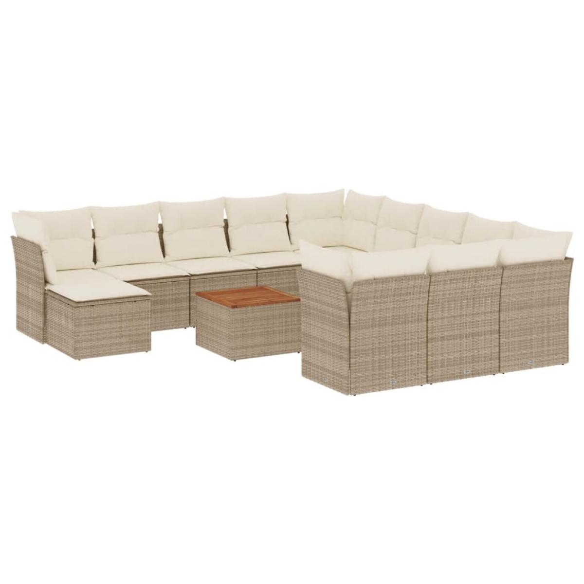 Set sofás de jardín con cojines 13 pzas ratán sintético beige
