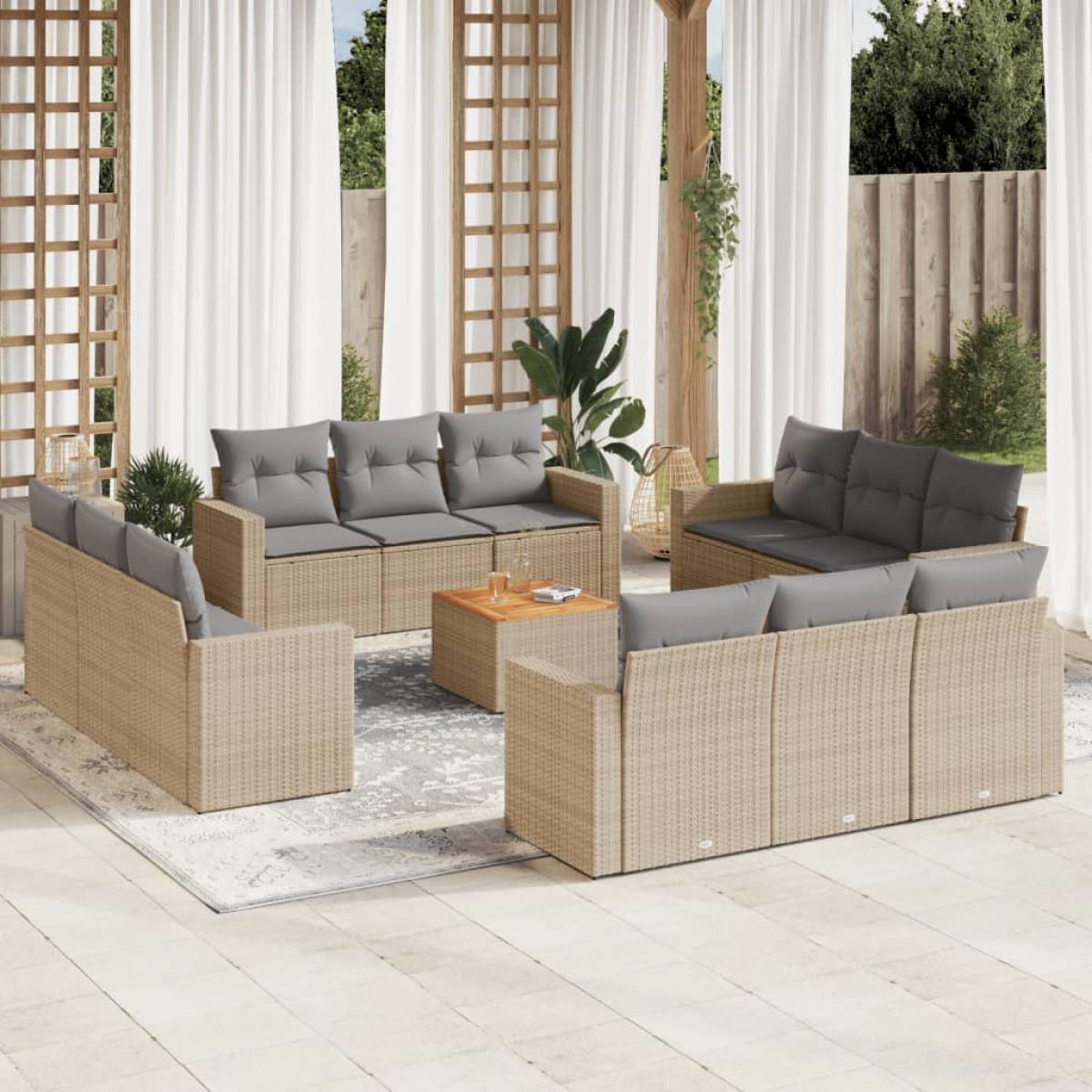 Juego de sofás jardín con cojines beige mezcla 13 pzas ratán PE