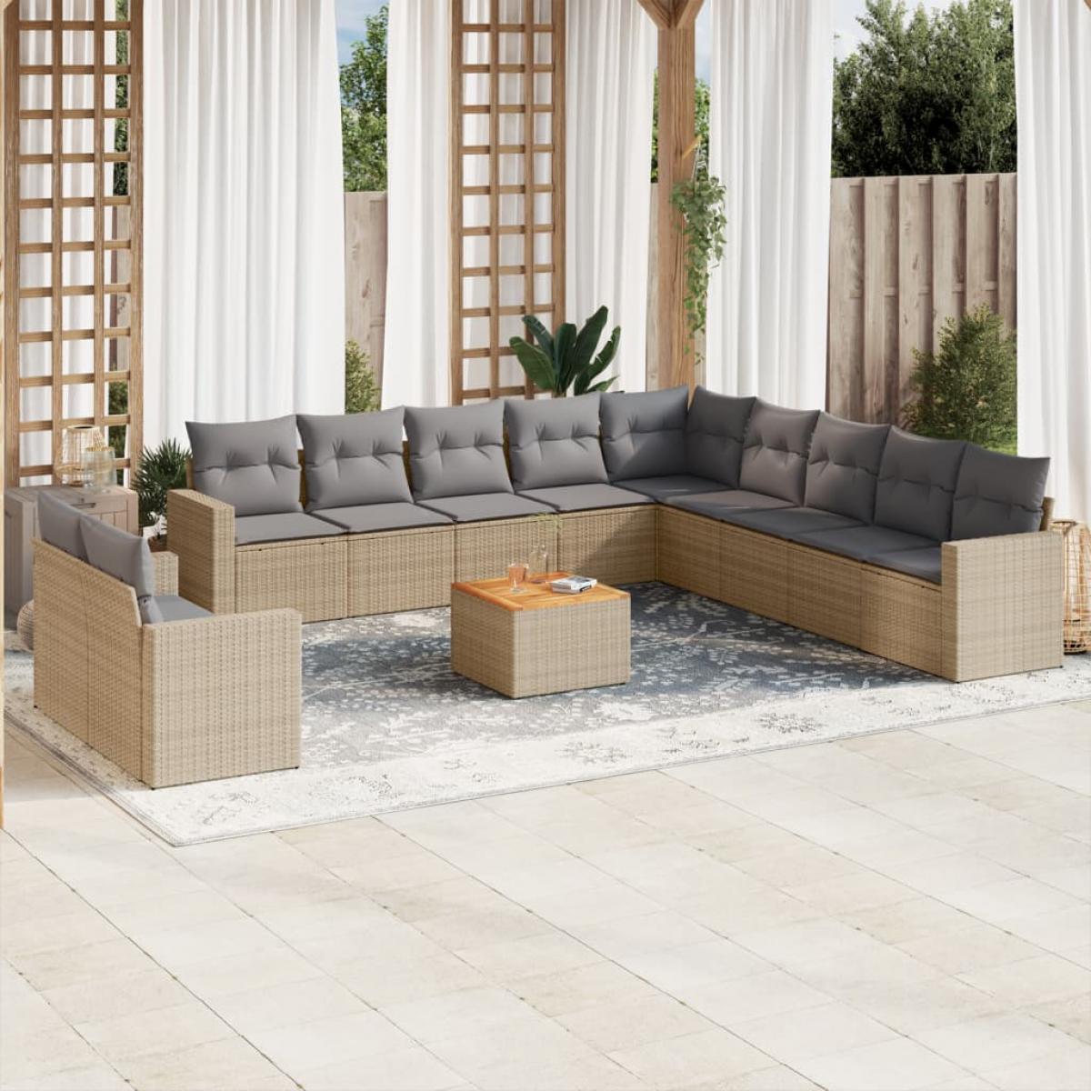Juego de sofás jardín con cojines beige mezcla 12 pzas ratán PE