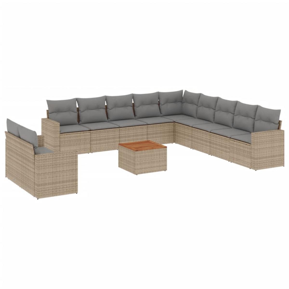 Juego de sofás jardín con cojines beige mezcla 12 pzas ratán PE