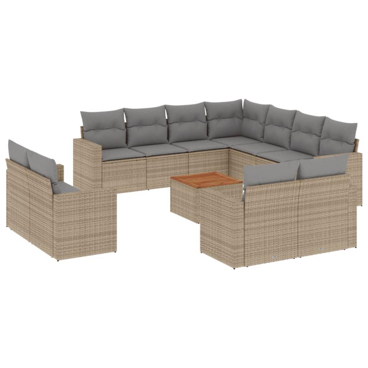 Juego de sofás jardín con cojines beige mezcla 12 pzas ratán PE