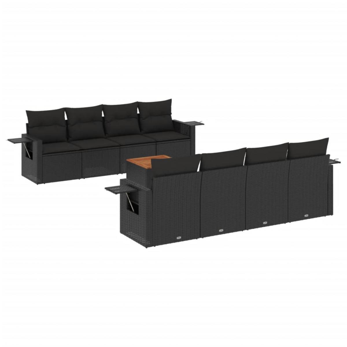 Set de sofás de jardín 8 piezas y cojines ratán sintético negro