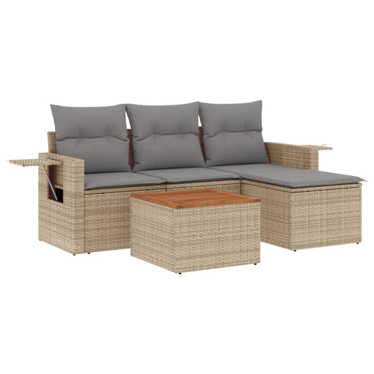 Juego de sofás jardín con cojines beige mezcla 5 pzas ratán PE