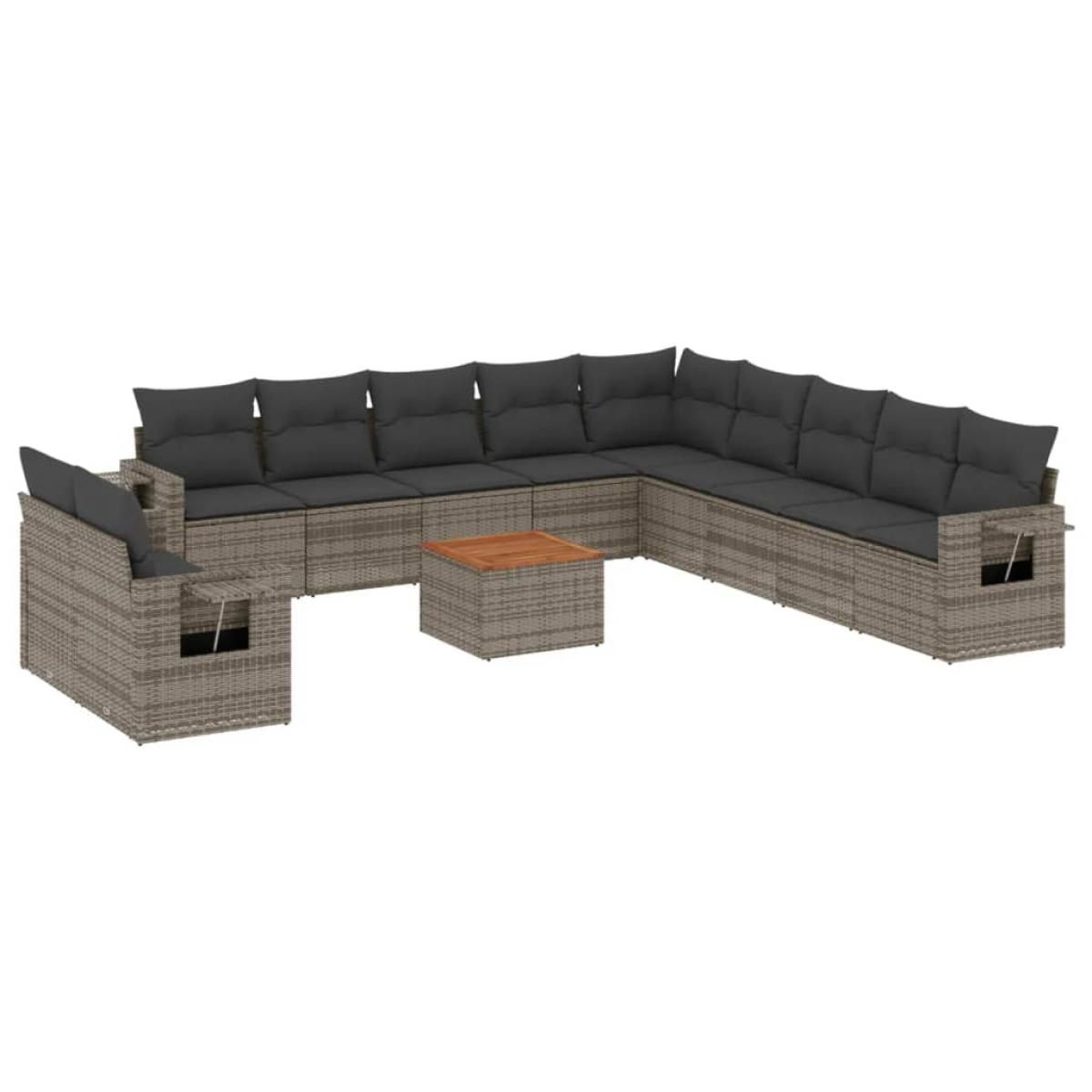 Set de sofás de jardín 12 pzas con cojines ratán sintético gris
