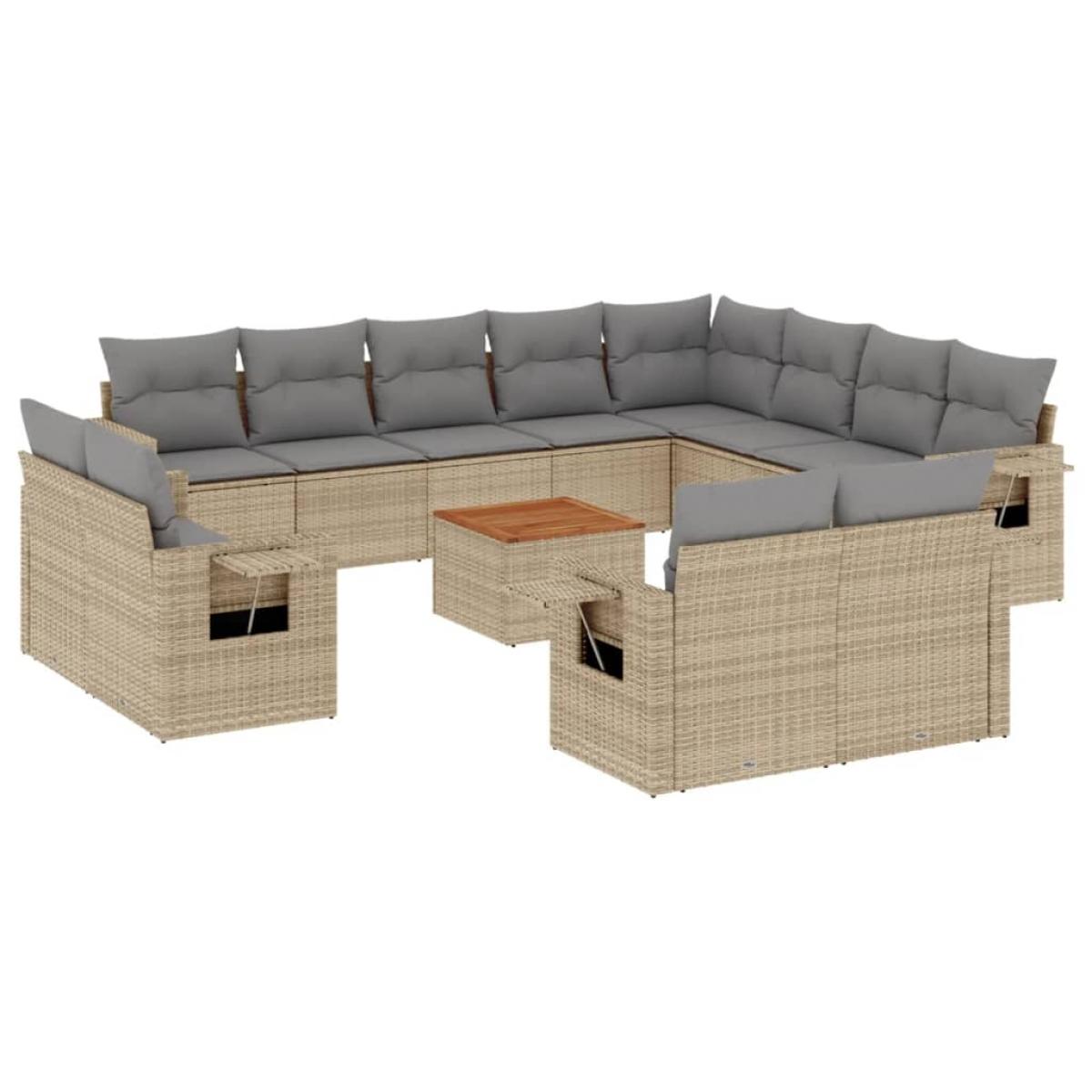 Juego de sofás jardín con cojines beige mezcla 13 pzas ratán PE