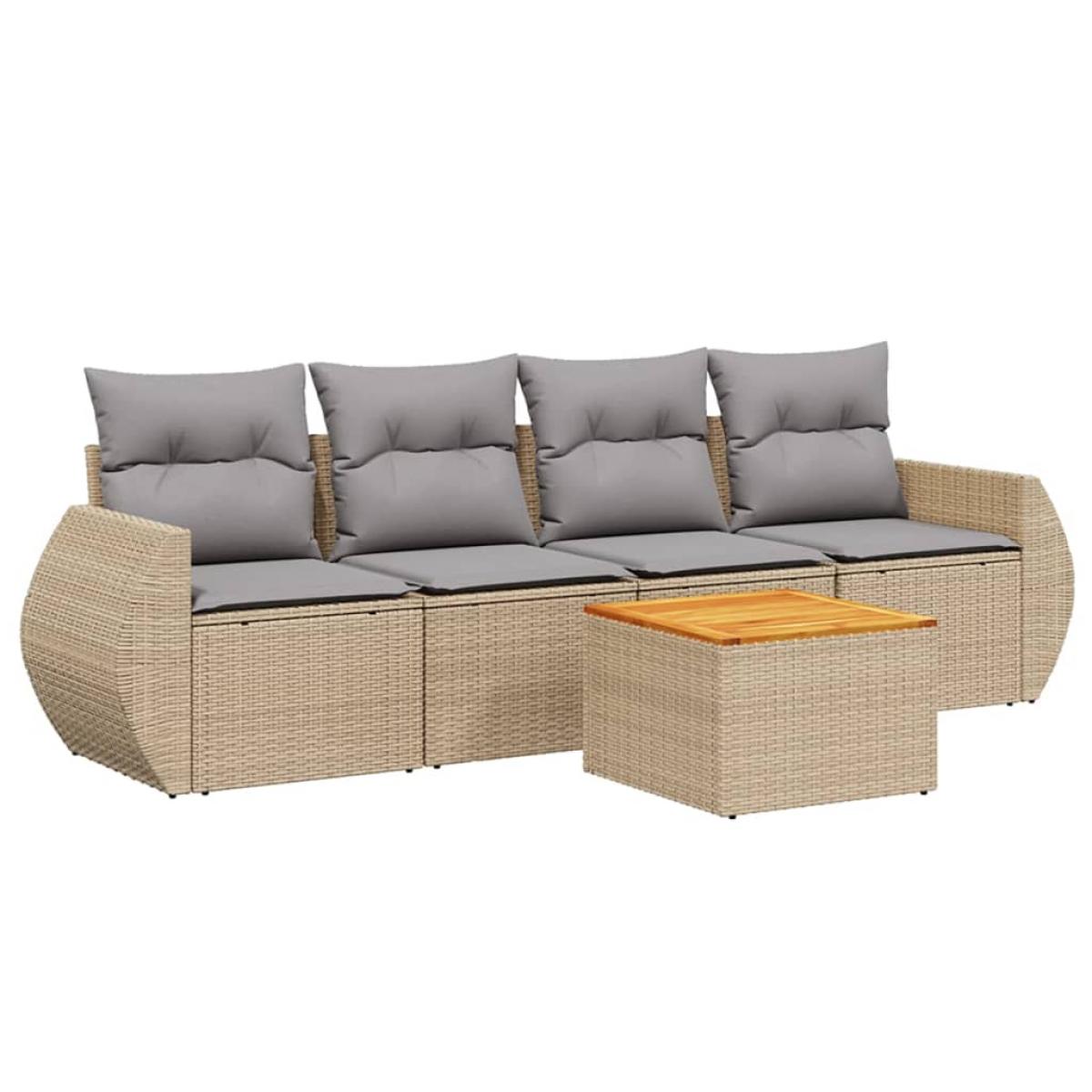 Juego de sofás jardín con cojines 5 pzas ratán sintético beige