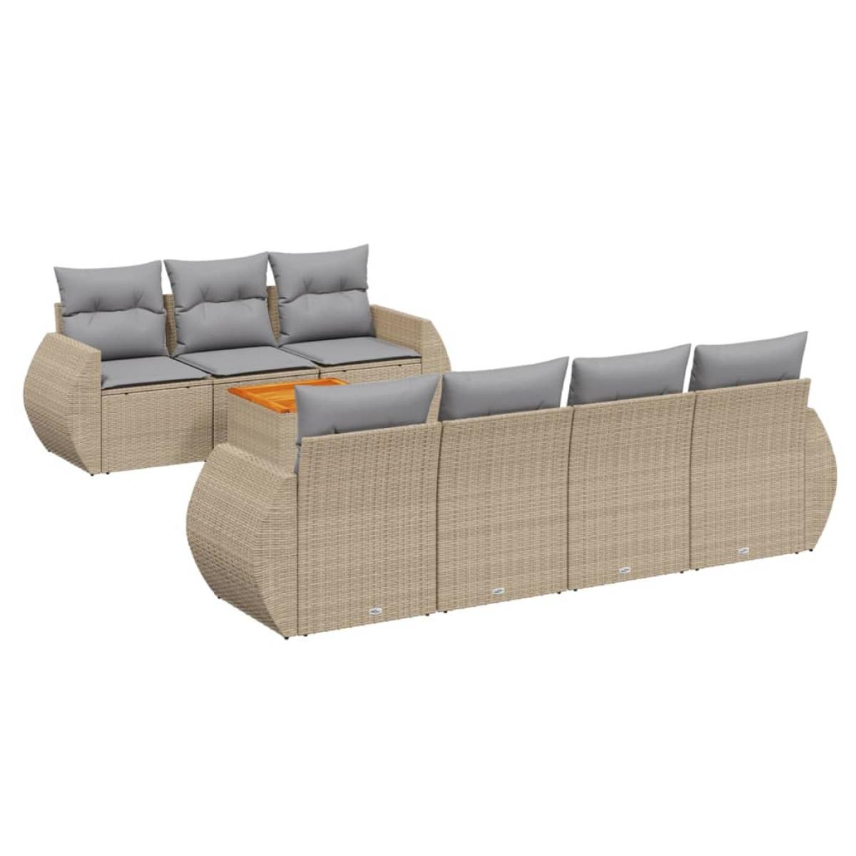 Juego de sofás de jardín con cojines beige 8 pzas ratán PE