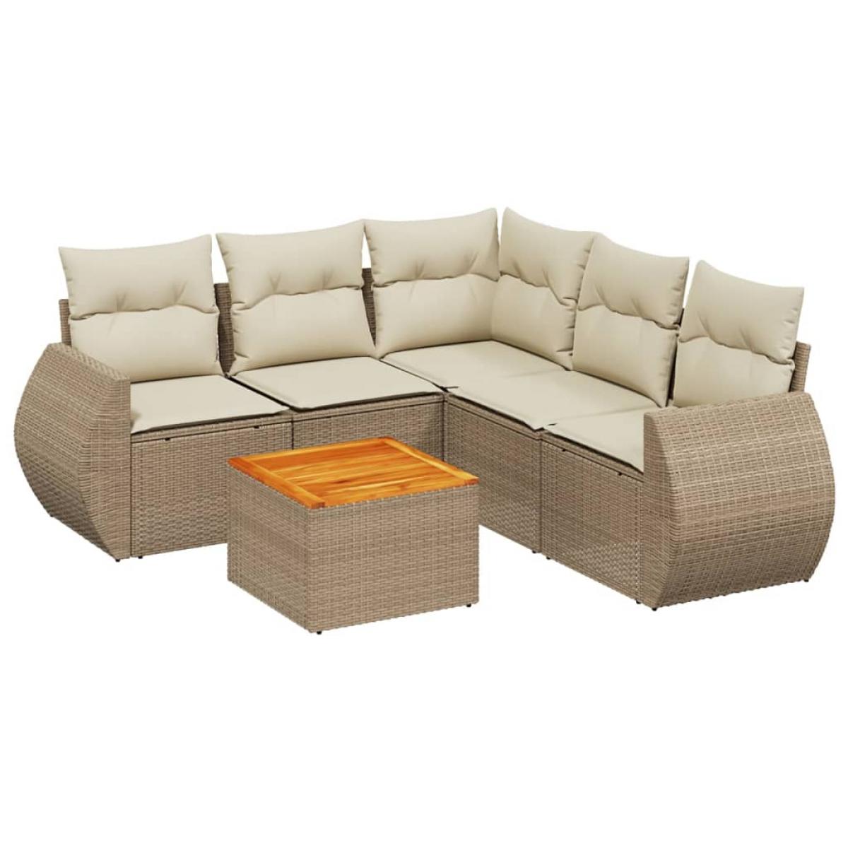 Juego de sofás jardín con cojines 6 pzas ratán sintético beige