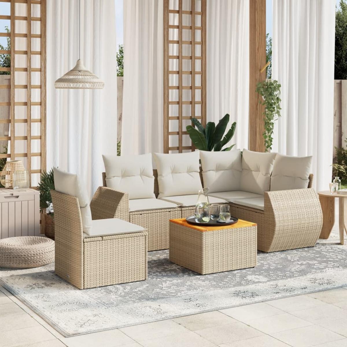 Juego de sofás jardín con cojines 6 pzas ratán sintético beige
