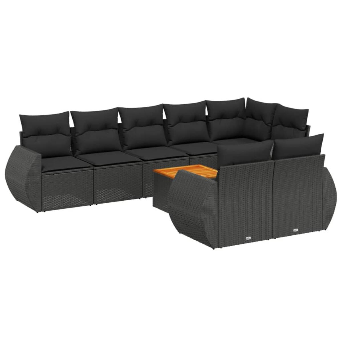 Set de sofás de jardín 8 piezas y cojines ratán sintético negro