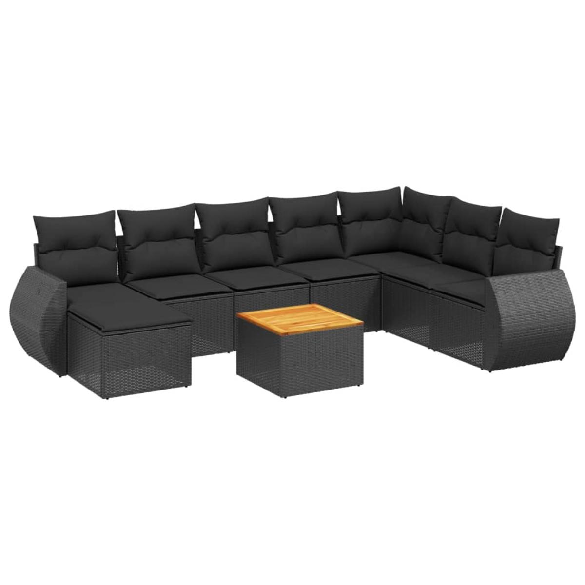 Set de sofás de jardín 8 piezas y cojines ratán sintético negro