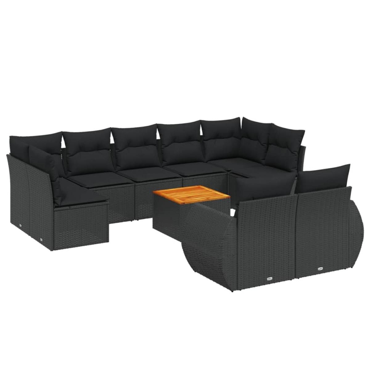 Set de sofás de jardín 10 pzas cojines ratán sintético negro