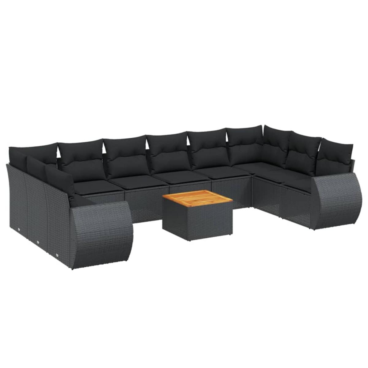 Set de sofás de jardín 11 pzas y cojines ratán sintético negro