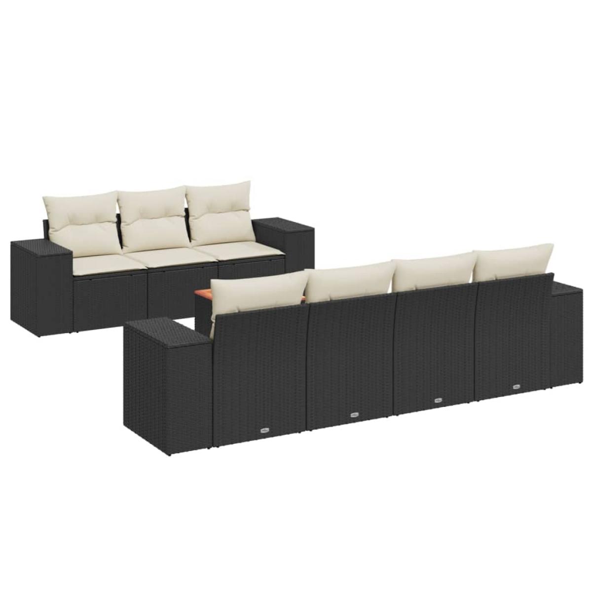 Set de sofás de jardín 8 piezas y cojines ratán sintético negro