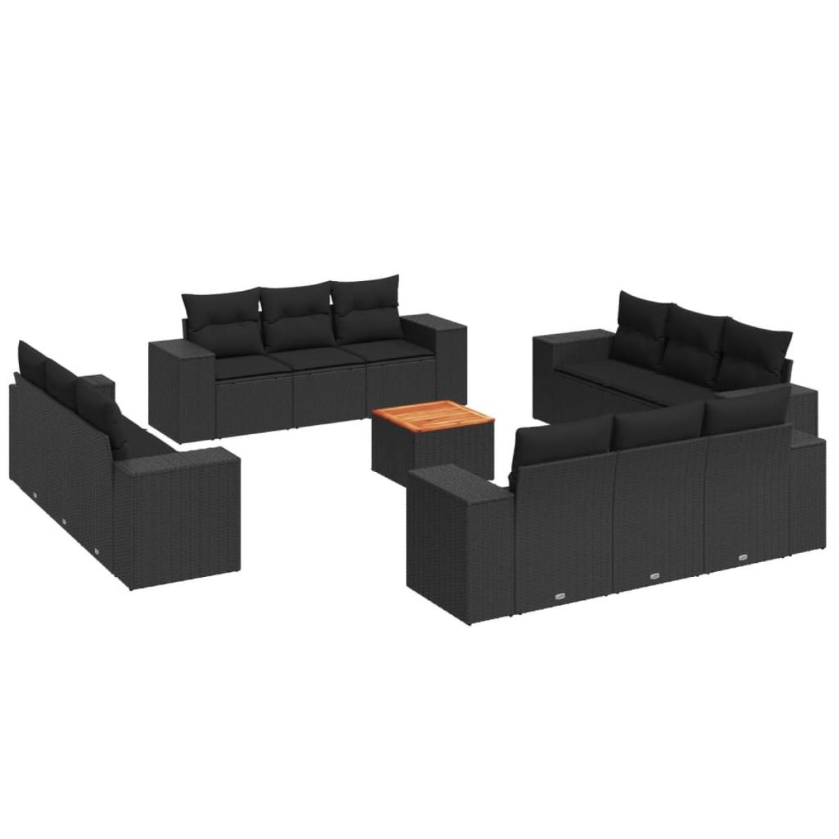 Set de sofás de jardín y cojines 13 pzas ratán sintético negro