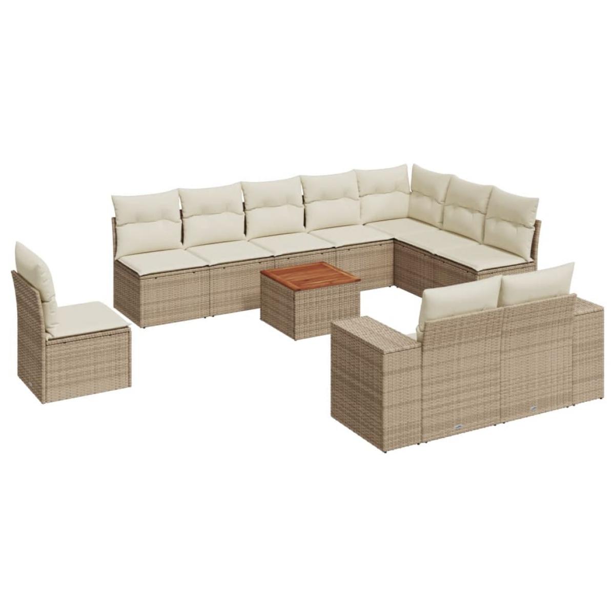 Set de sofás de jardín 11pzas con cojines ratán sintético beige