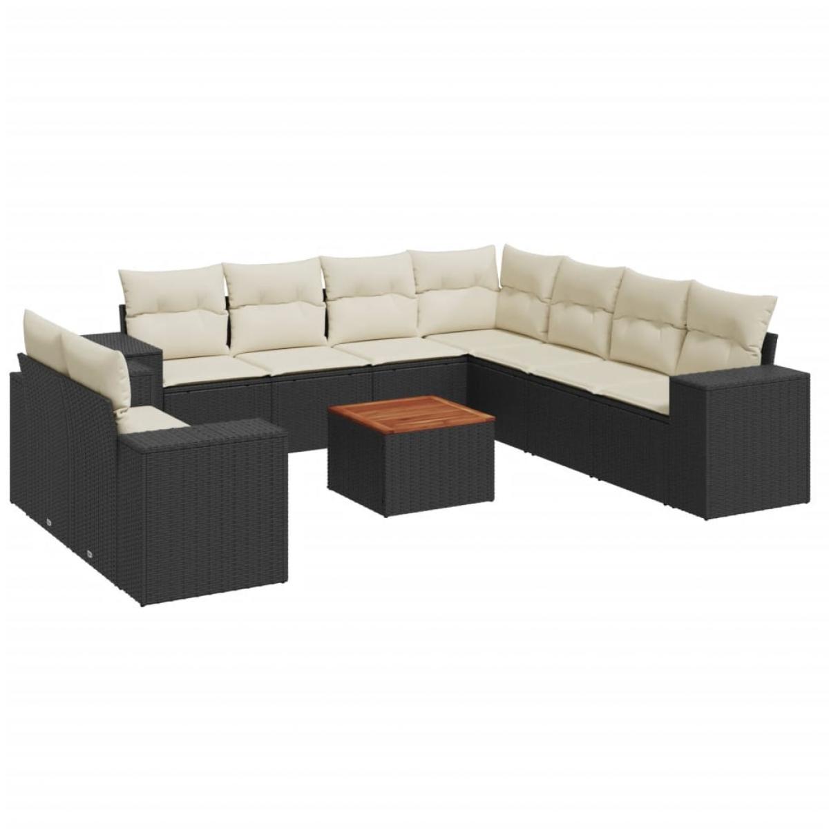 Set de sofás de jardín 10 pzas cojines ratán sintético negro