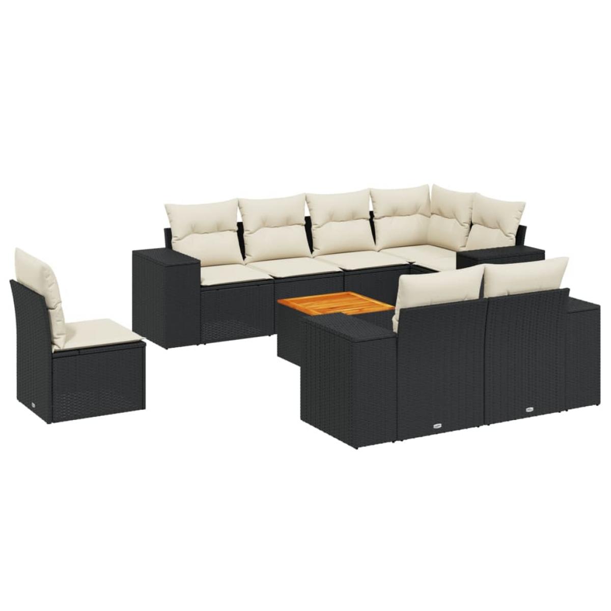 Set de sofás de jardín 8 piezas y cojines ratán sintético negro